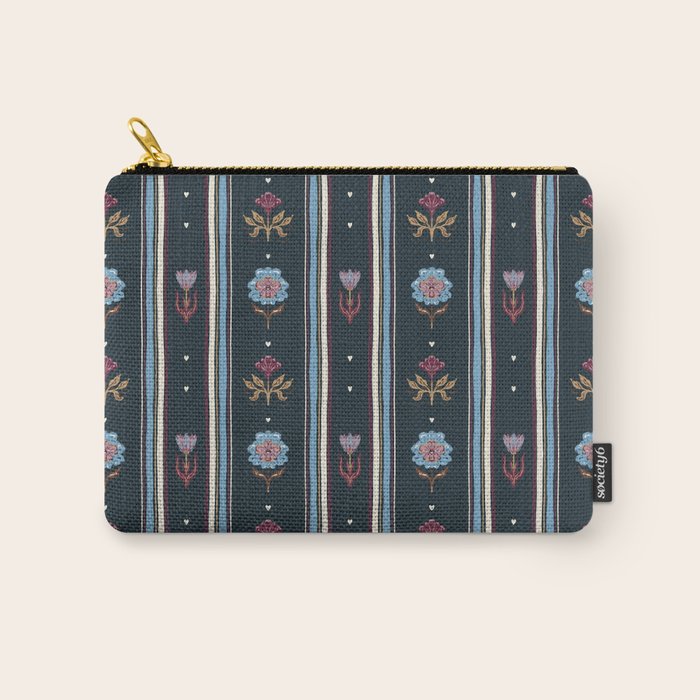 Navy Folk Floral Stripe Carry All Pouch Gallery Image 1