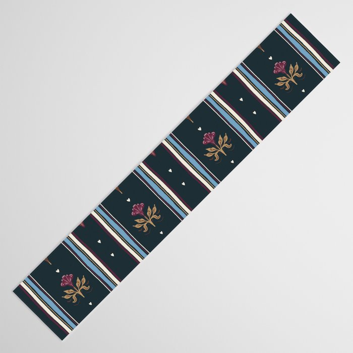 Navy Folk Floral Stripe Table Runner Gallery Image 3