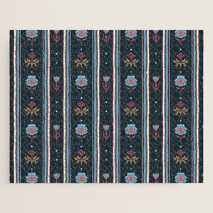 Navy Folk Floral Stripe Jigsaw Puzzle Gallery Image 1