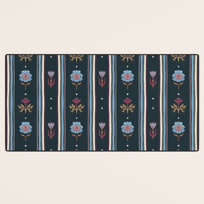 Navy Folk Floral Stripe Desk Mat Gallery Image 3