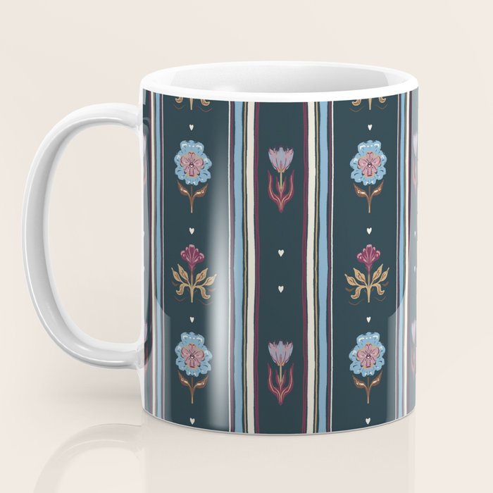 Navy Folk Floral Stripe Coffee Mug Gallery Image 3