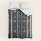 Navy Folk Floral Stripe Duvet Cover Gallery Image 6