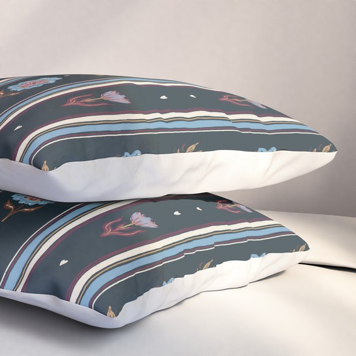 Navy Folk Floral Stripe Pillow Sham Gallery Image 3