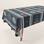 Navy Folk Floral Stripe Tablecloth Gallery Image 1