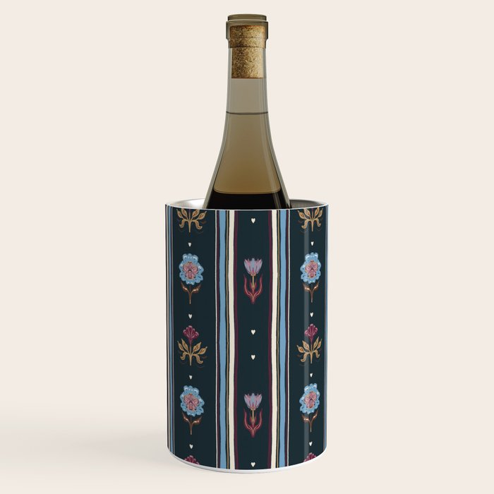Navy Folk Floral Stripe Wine Chiller Gallery Image 2