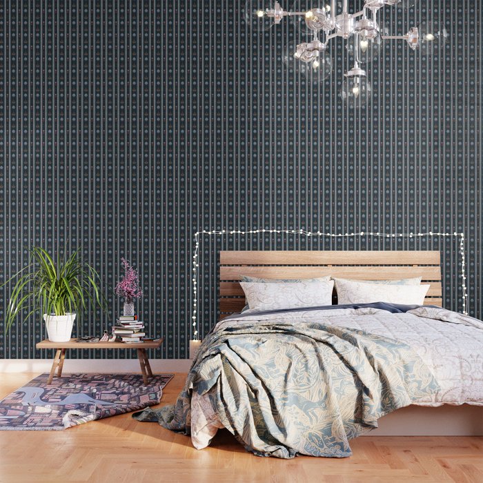 Navy Folk Floral Stripe Wallpaper Gallery Image 3