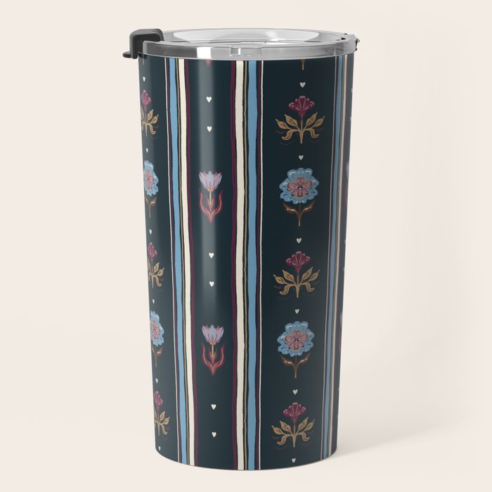 Navy Folk Floral Stripe Travel Mug Gallery Image 3