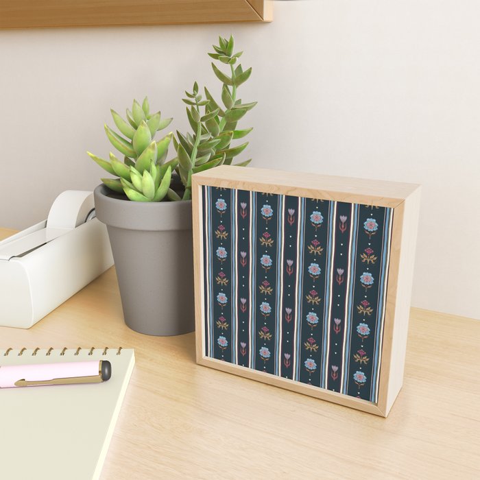 Navy Folk Floral Stripe Mini Art Print Gallery Image 2