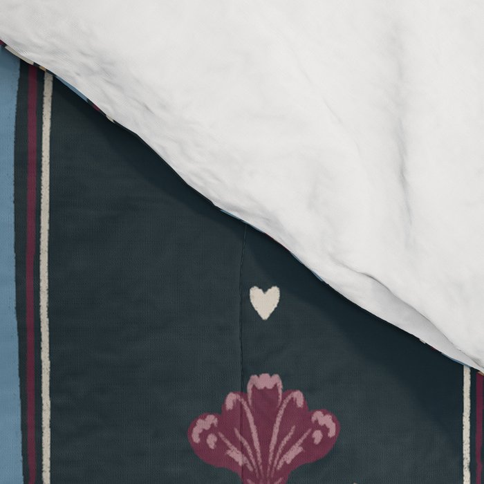 Navy Folk Floral Stripe Comforter Gallery Image 4