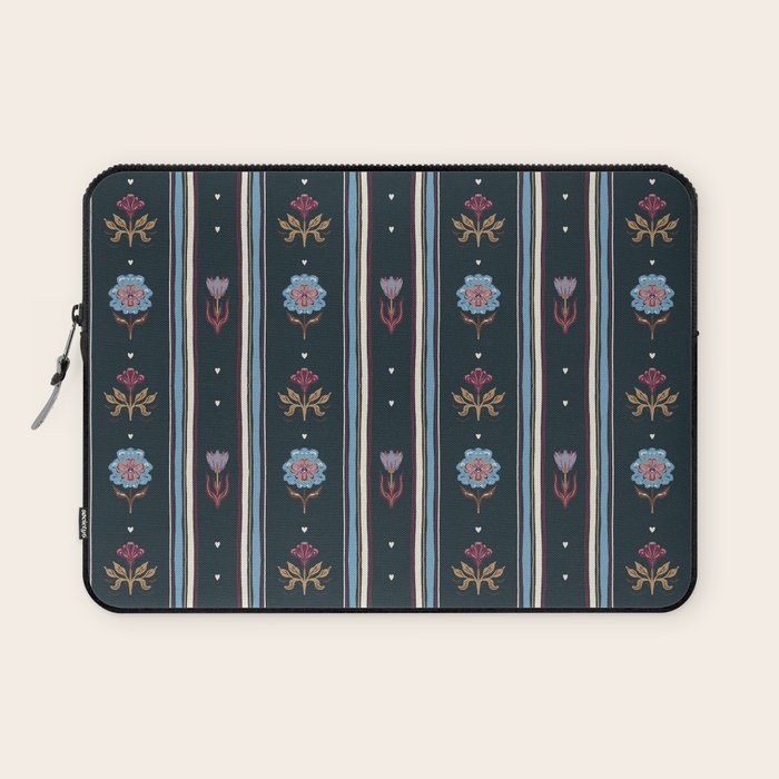 Navy Folk Floral Stripe Laptop Sleeve Gallery Image 1