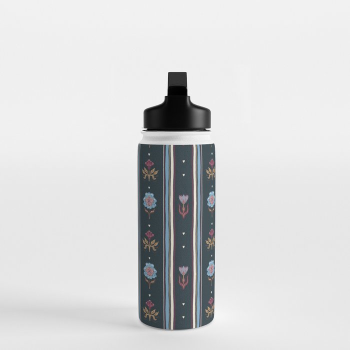Navy Folk Floral Stripe Water Bottle Gallery Image 3