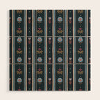 Navy Folk Floral Stripe Wood Wall Art Gallery Image 1