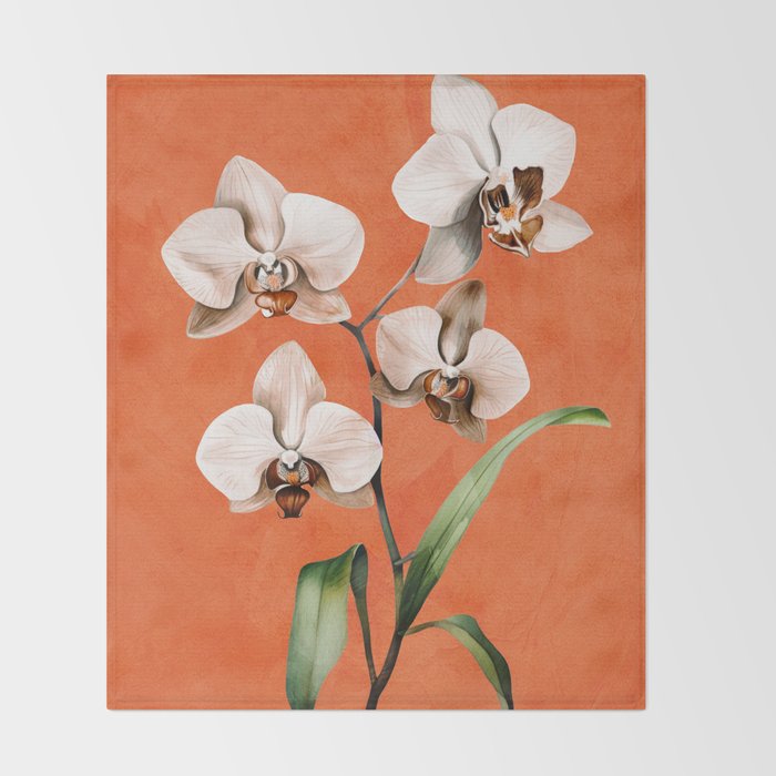 White Orchid Floral Art 3  Throw Blanket Gallery Image 2