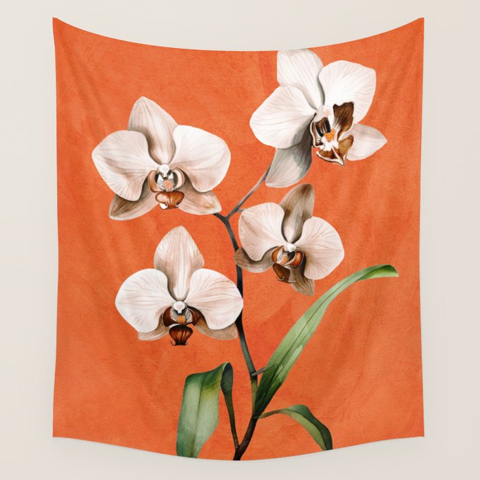 White Orchid Floral Art 3  Wall Tapestry Gallery Image 4
