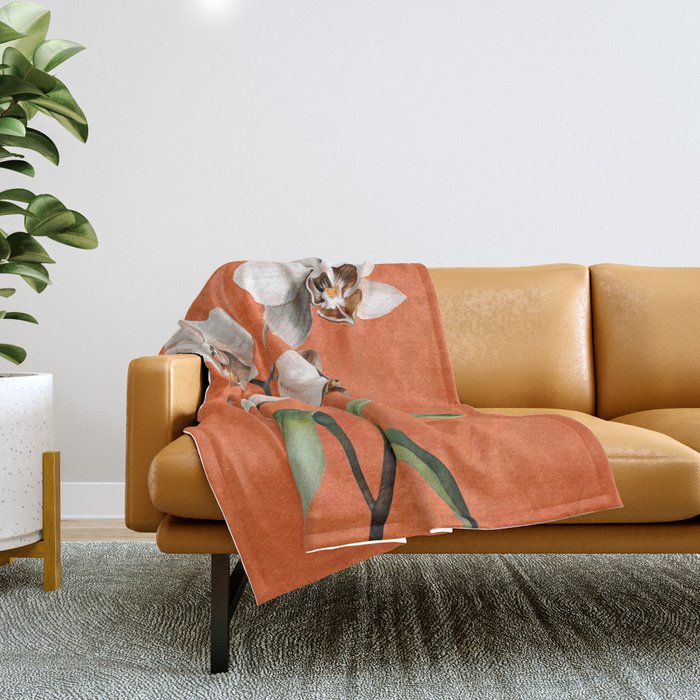 White Orchid Floral Art 3  Throw Blanket Gallery Image 1
