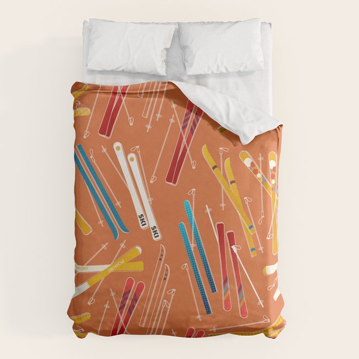 Retro Ski Pattern Illustration Duvet Cover Gallery Image 1