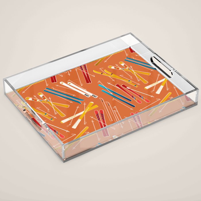 Retro Ski Pattern Illustration Acrylic Tray Gallery Image 1