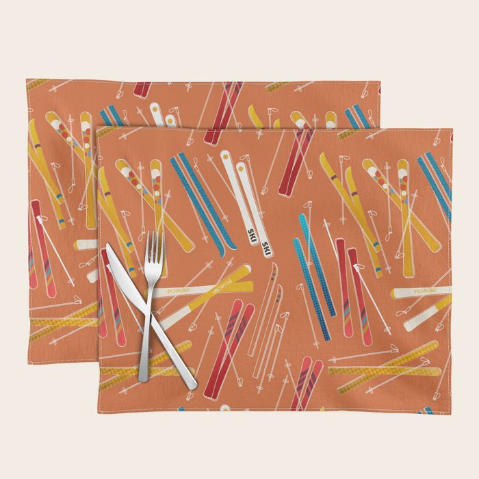 Retro Ski Pattern Illustration Placemat Gallery Image 1