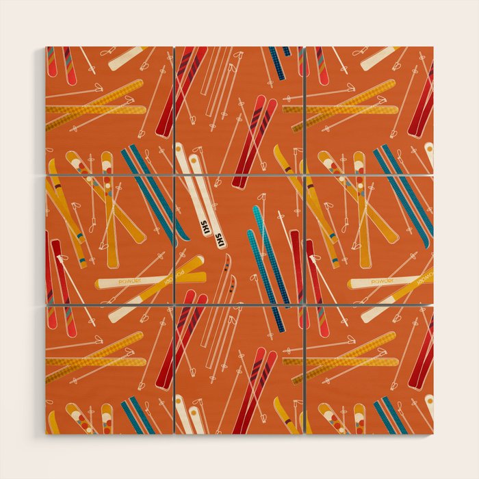 Retro Ski Pattern Illustration Wood Wall Art Gallery Image 1