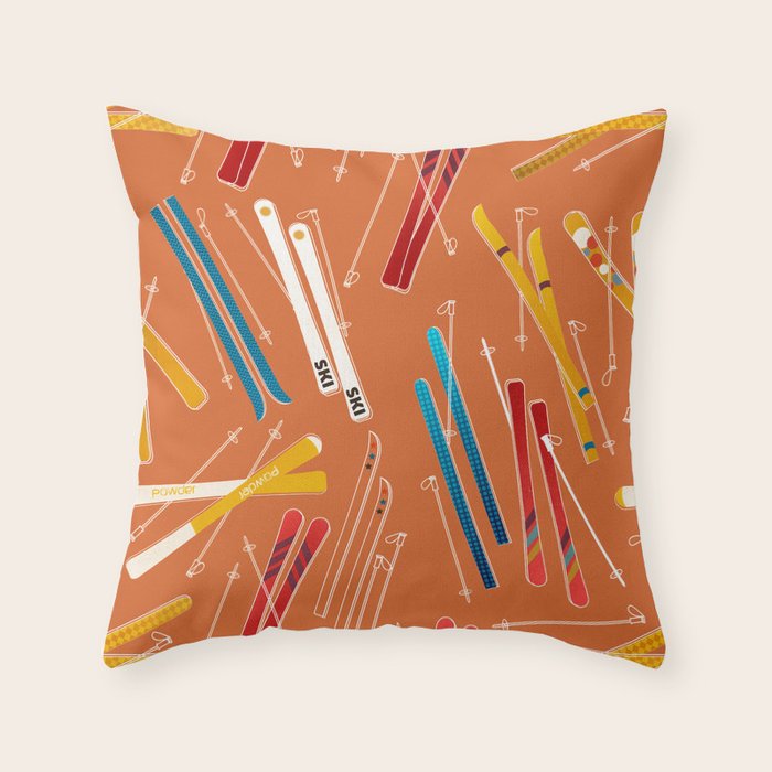 Retro Ski Pattern Illustration Throw Pillow Gallery Image 6
