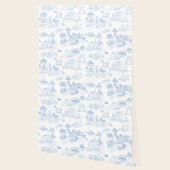 Toile de Jouy Vintage French Soft Baby Blue White Pastoral Pattern Wallpaper Gallery Image 2
