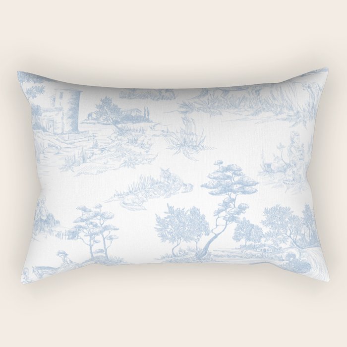 Toile de Jouy Vintage French Soft Baby Blue White Pastoral Pattern Rectangular Pillow Gallery Image 1