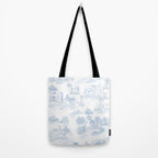 Toile de Jouy Vintage French Soft Baby Blue White Pastoral Pattern Tote Bag Gallery Image 2
