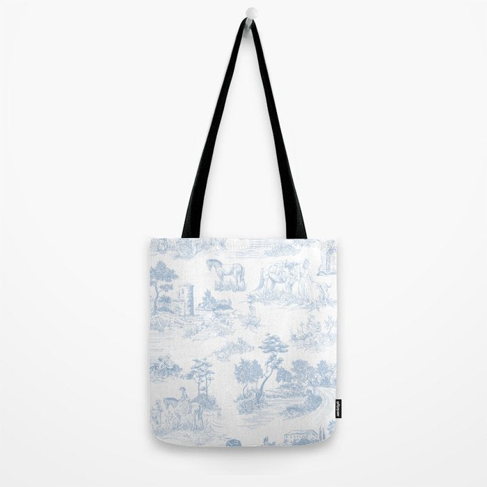 Toile de Jouy Vintage French Soft Baby Blue White Pastoral Pattern Tote Bag Gallery Image 2