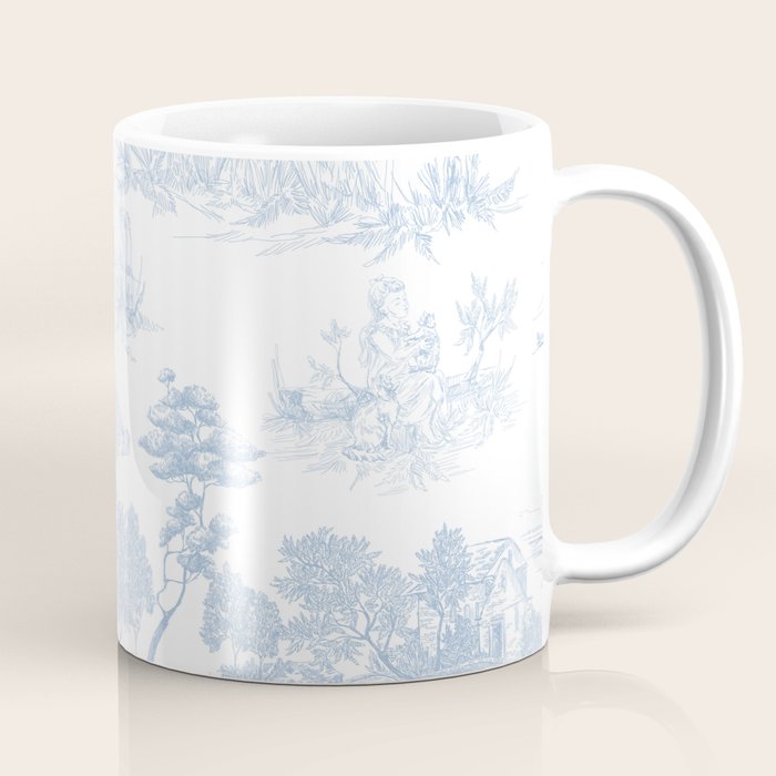 Toile de Jouy Vintage French Soft Baby Blue White Pastoral Pattern Coffee Mug Gallery Image 1