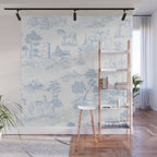 Toile de Jouy Vintage French Soft Baby Blue White Pastoral Pattern Wall Mural Gallery Image 1