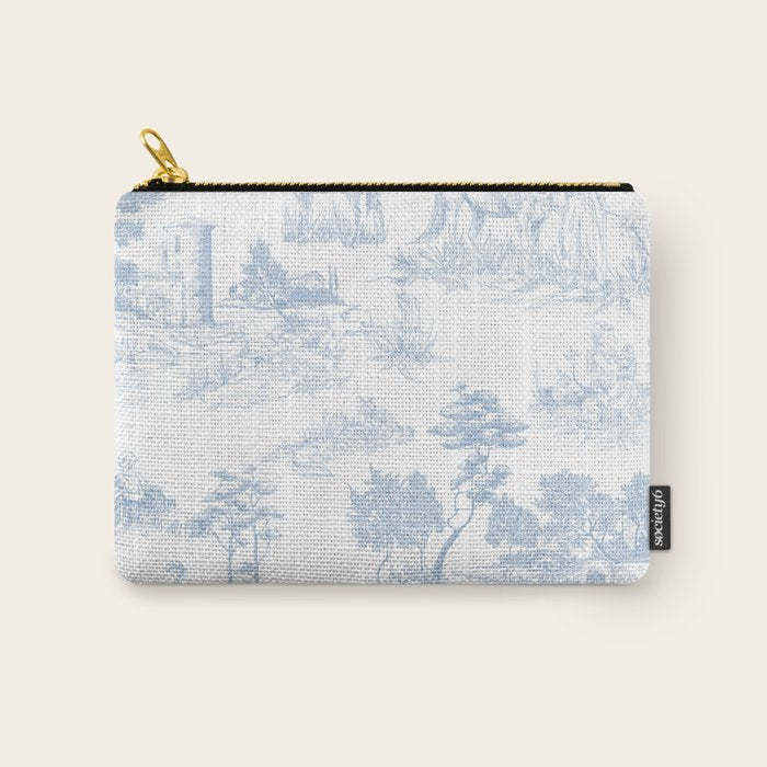 Toile de Jouy Vintage French Soft Baby Blue White Pastoral Pattern Carry All Pouch Gallery Image 1
