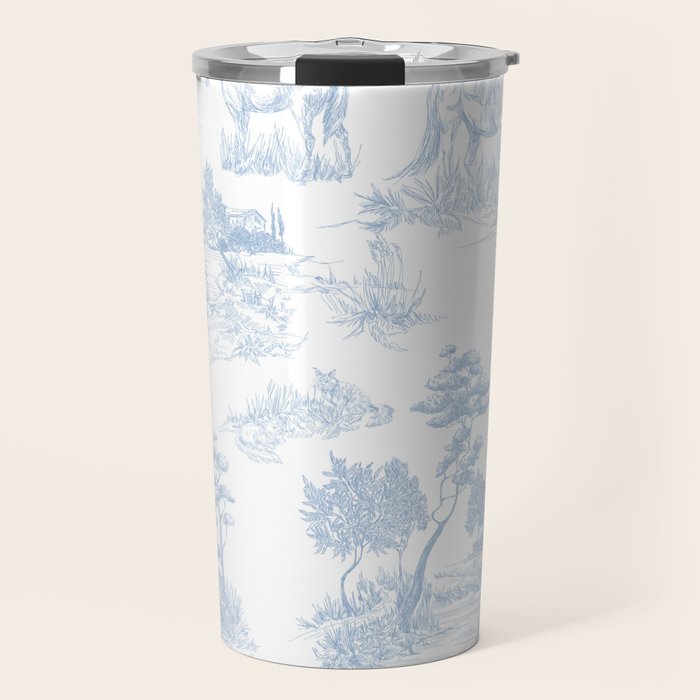 Toile de Jouy Vintage French Soft Baby Blue White Pastoral Pattern Travel Mug Gallery Image 1