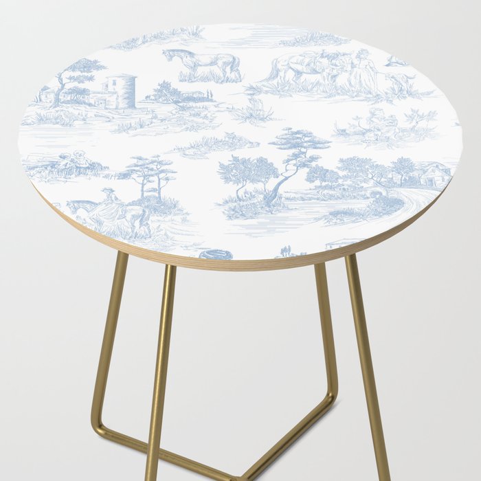 Toile de Jouy Vintage French Soft Baby Blue White Pastoral Pattern Side Table Gallery Image 2