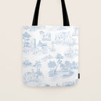 Toile de Jouy Vintage French Soft Baby Blue White Pastoral Pattern Tote Bag Gallery Image 1