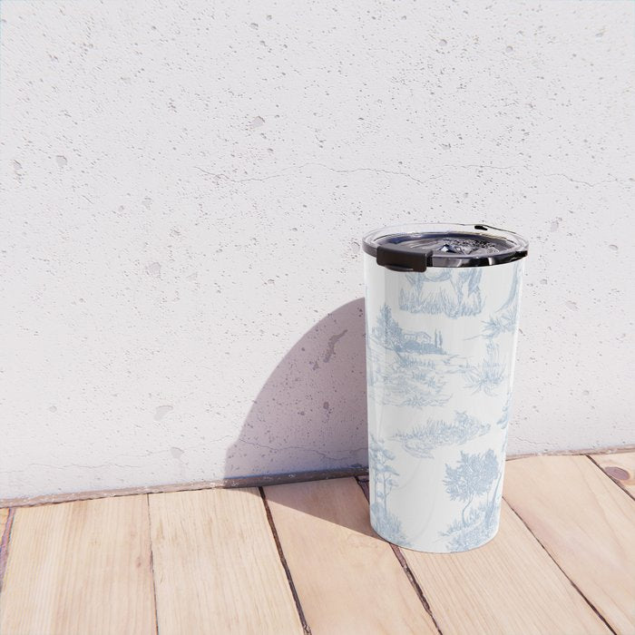 Toile de Jouy Vintage French Soft Baby Blue White Pastoral Pattern Travel Mug Gallery Image 4