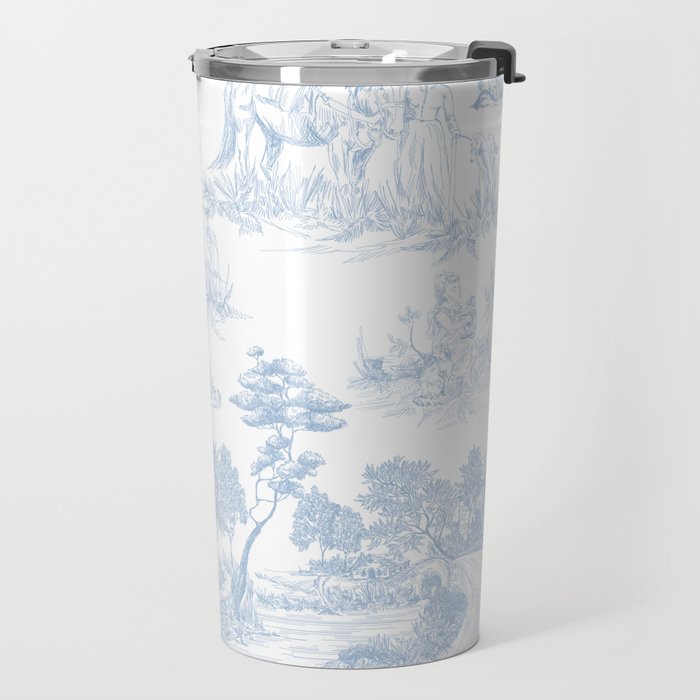 Toile de Jouy Vintage French Soft Baby Blue White Pastoral Pattern Travel Mug Gallery Image 2