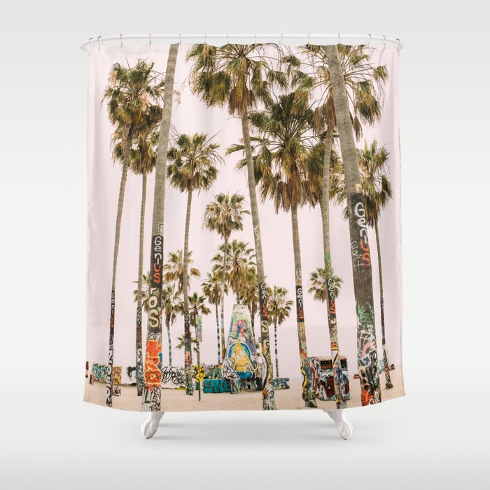Palm Trees on Venice Beach - Los Angeles California Travel Photography Shower Curtain Gallery Image 1