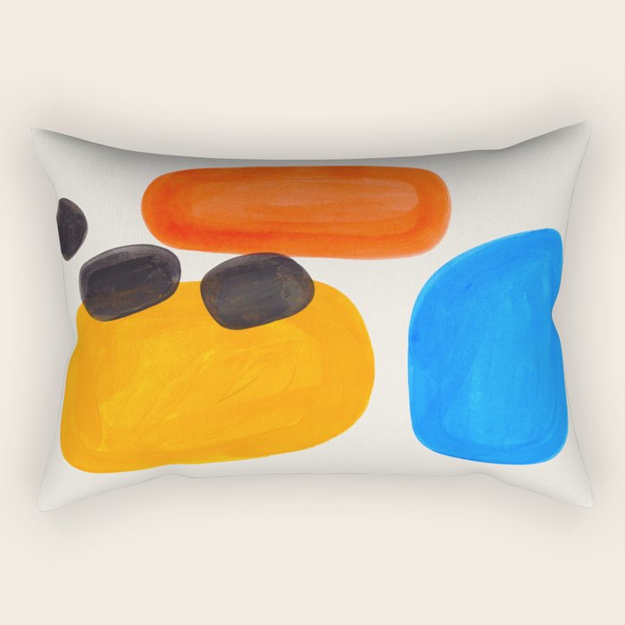 Minimalist Modern Mid Century Colorful Abstract Shapes Primary Colors Yellow Orange Blue Bubbles Rectangular Pillow Gallery Image 1