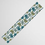 Retro Palm Springs vibes // white background highball sage and pine green palm trees oxford navy blue lines Table Runner Gallery Image 3