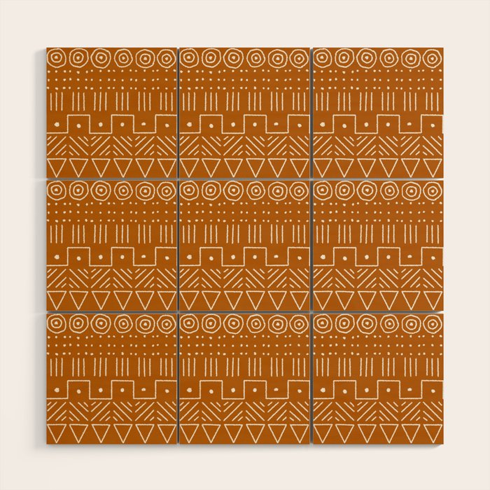 Mudcloth Style 1 in Orange Wood Wall Art Gallery Image 1