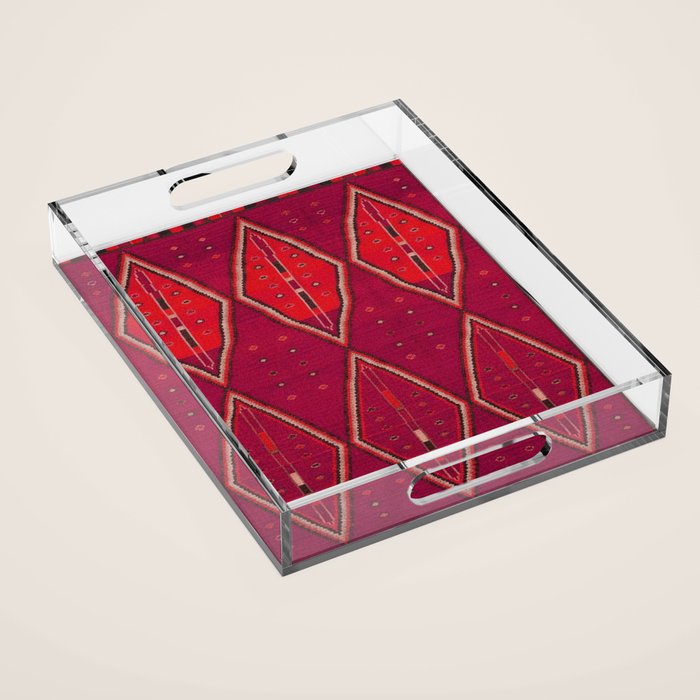 The Crimson Symmetry Handwoven Tribal Kilim Art Acrylic Tray Gallery Image 1