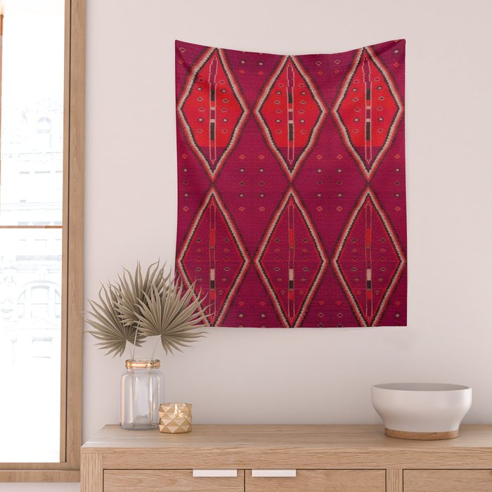 The Crimson Symmetry Handwoven Tribal Kilim Art Wall Tapestry Gallery Image 2