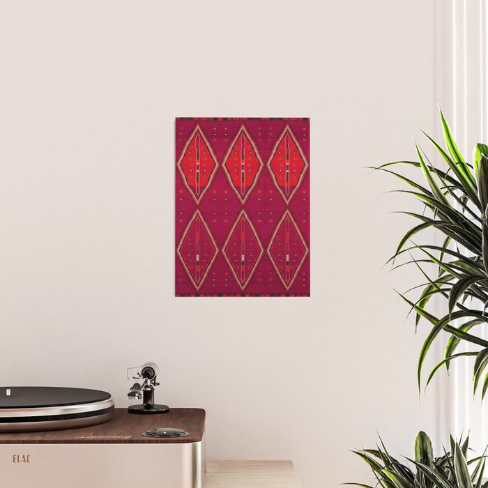 The Crimson Symmetry Handwoven Tribal Kilim Art Poster Gallery Image 2