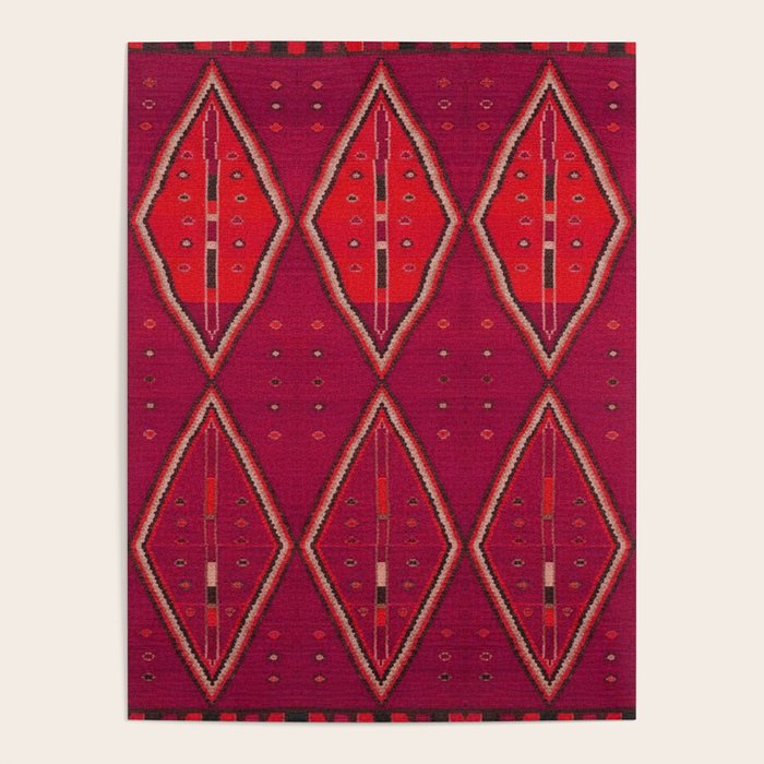 The Crimson Symmetry Handwoven Tribal Kilim Art Poster Gallery Image 4