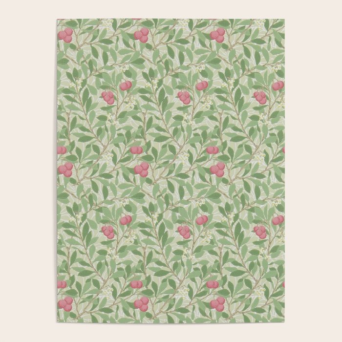 William Morris Arbutus Green Olive Pink Vintage Pattern Poster Gallery Image 4