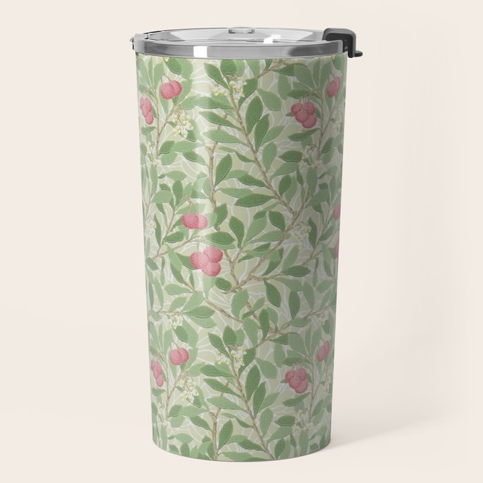 William Morris Arbutus Green Olive Pink Vintage Pattern Travel Mug Gallery Image 2