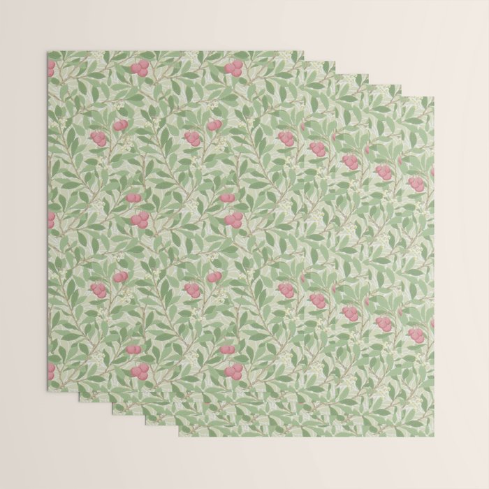 William Morris Arbutus Green Olive Pink Vintage Pattern Wrapping Paper Gallery Image 3