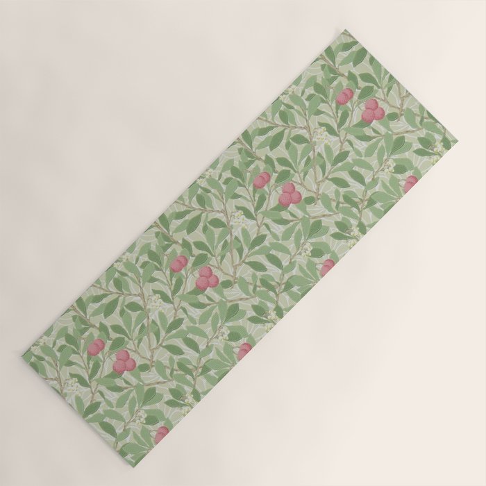 William Morris Arbutus Green Olive Pink Vintage Pattern Yoga Mat Gallery Image 1