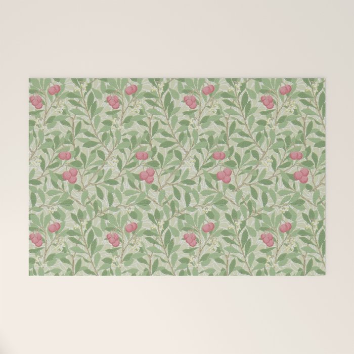 William Morris Arbutus Green Olive Pink Vintage Pattern Welcome Mat Gallery Image 1