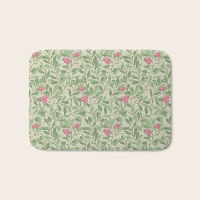 William Morris Arbutus Green Olive Pink Vintage Pattern Bath Mat Gallery Image 1